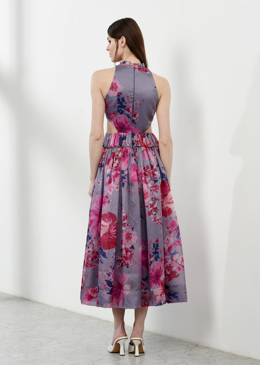 Printed Waist Cutout Dress