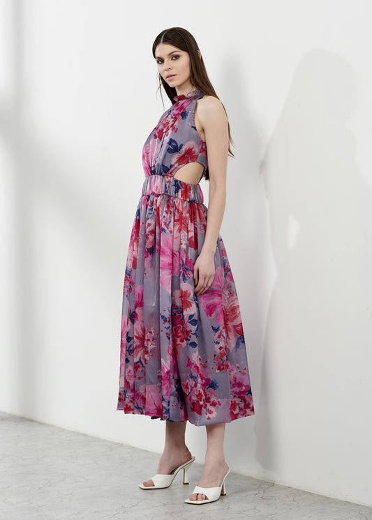 Printed Waist Cutout Dress
