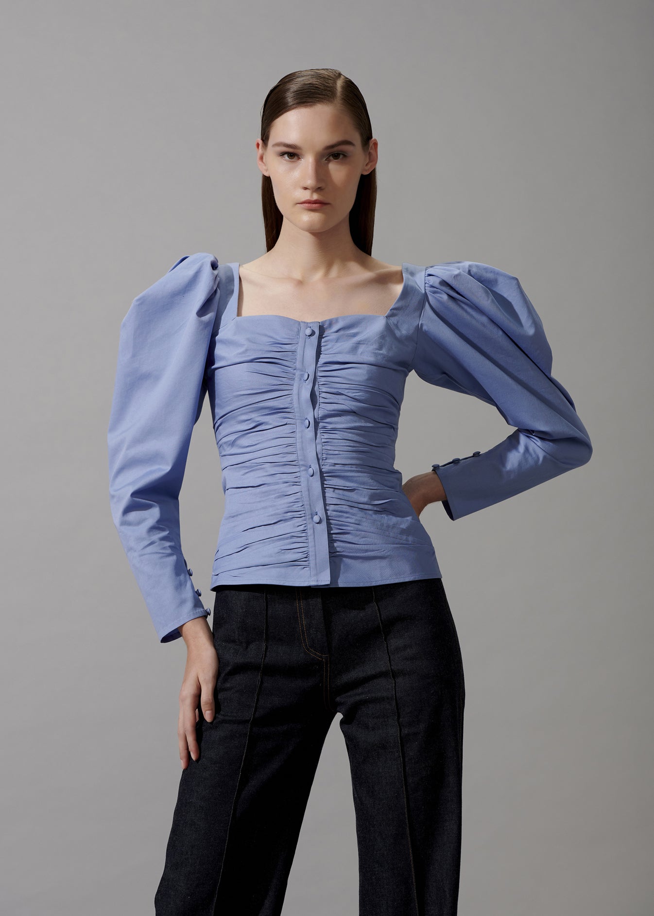 Puff Sleeves Ruched Blouse