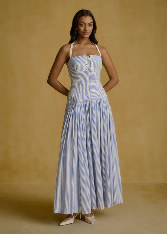 Pinstripe Corset Midi Dress