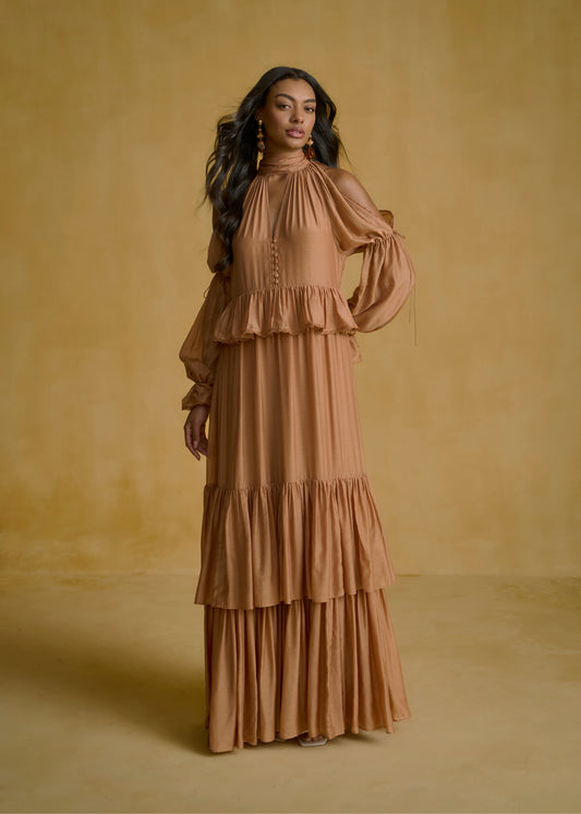 Cold-Shoulder Tiered Maxi Dress
