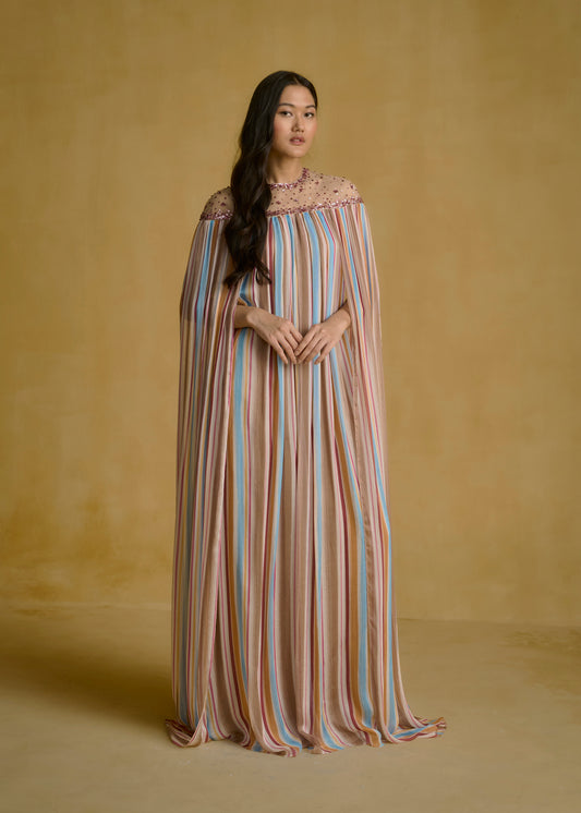 Embellished Cape Maxi Dress