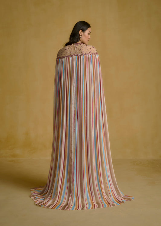 Embellished Cape Maxi Dress