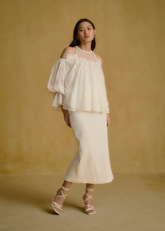 Embroidered Cold-Shoulder Top