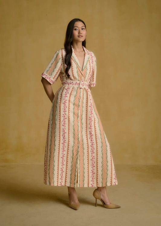 Printed Belted Midi Dress