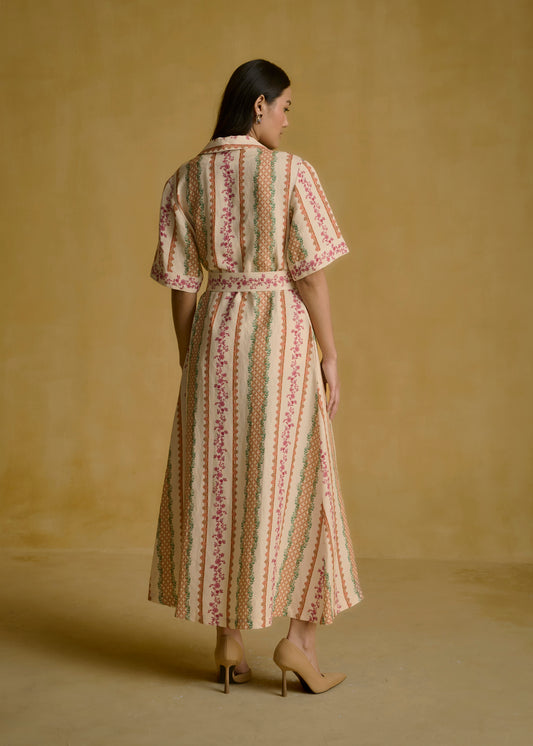 Printed Belted Midi Dress