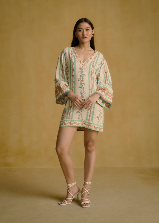 Printed V-Neck Mini Dress