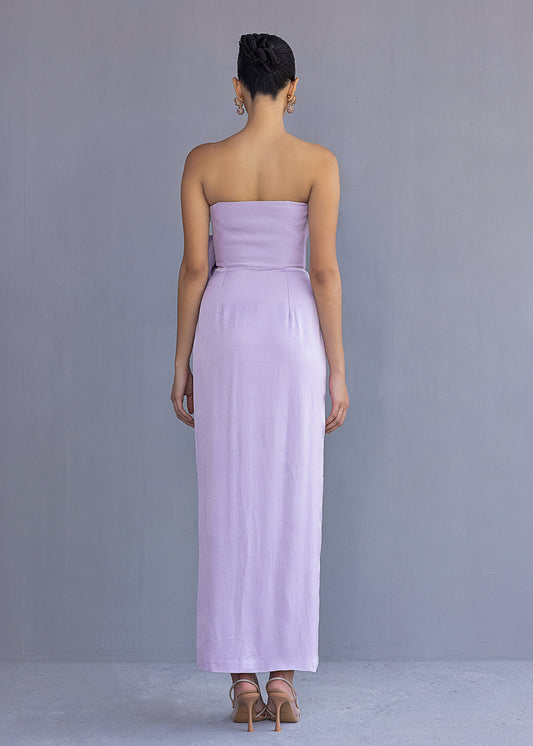 Strapless Draped Dress With Bow