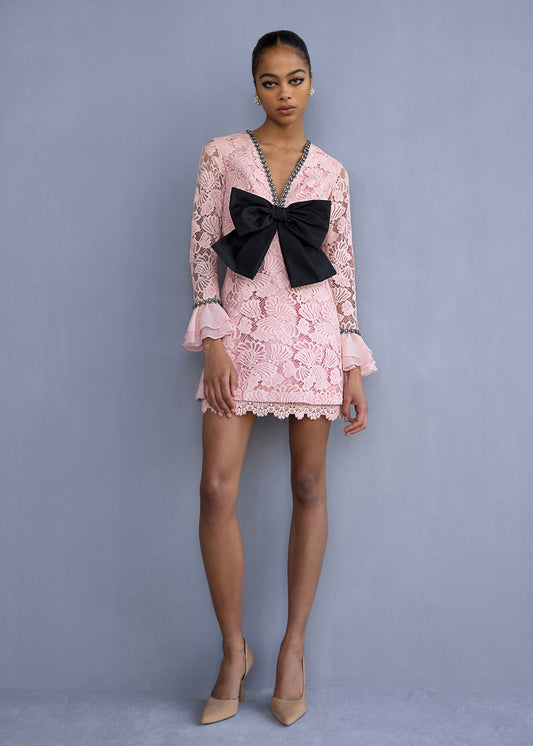 Lace Mini Dress With Bow