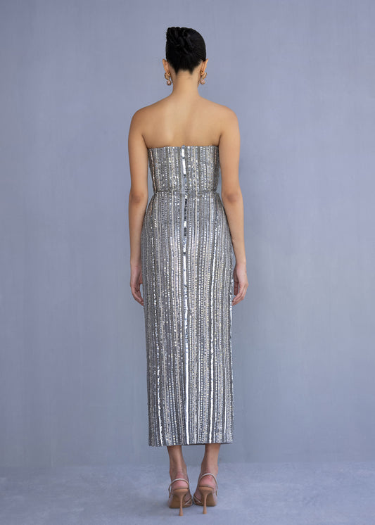 Beaded Dress With Feather Detailing