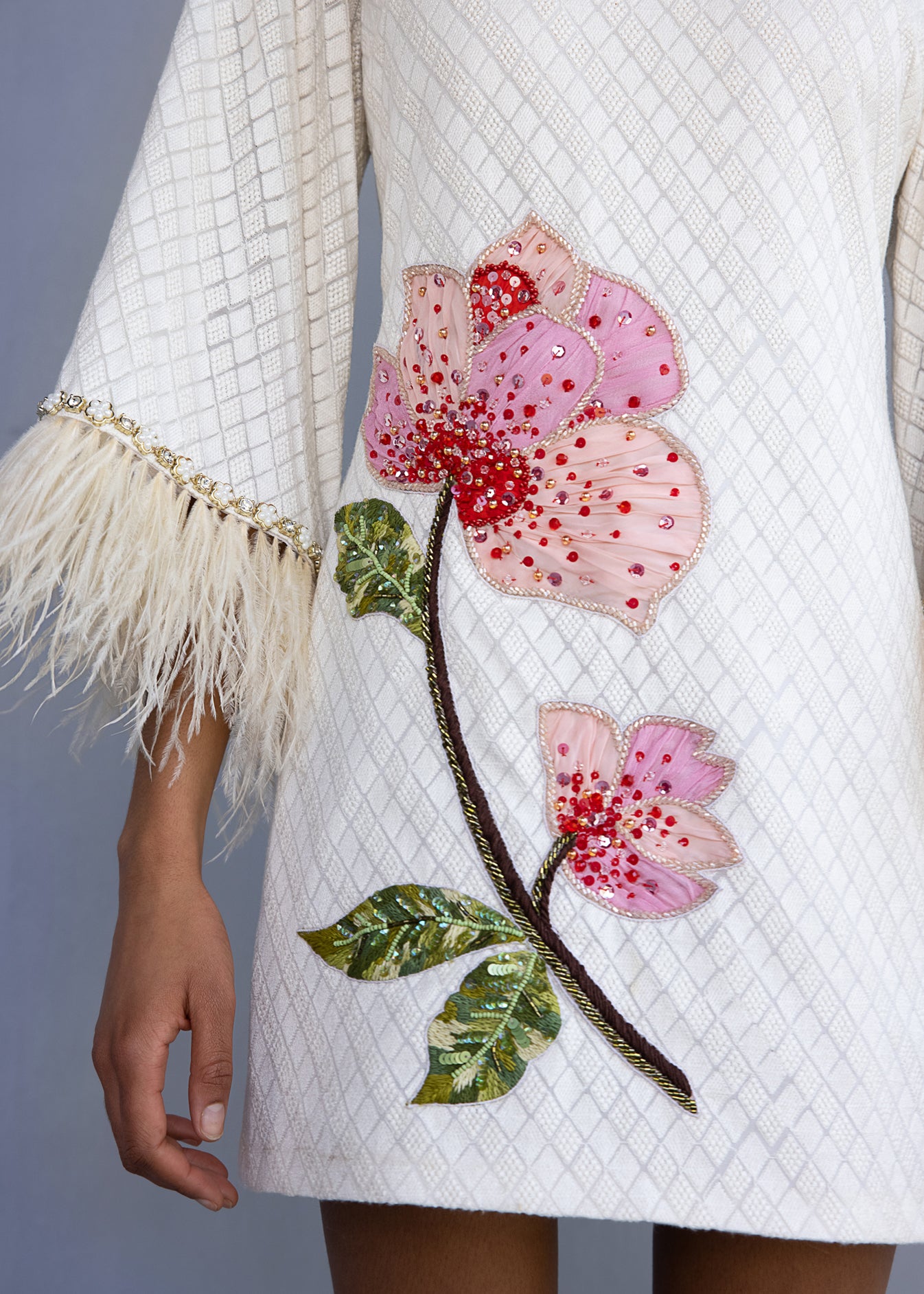 Mini Dress With Floral Applique - SALE