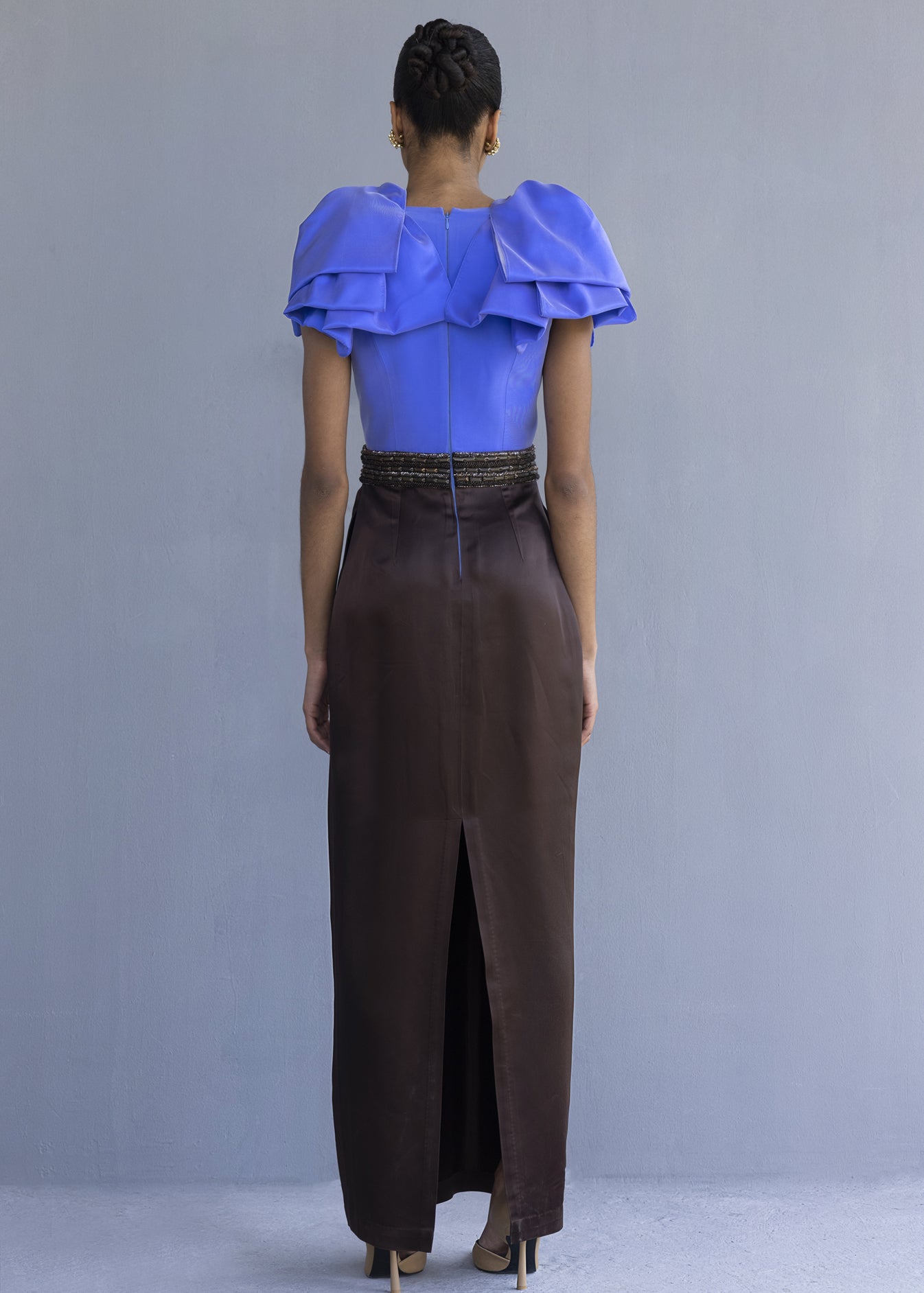 Plunging Neckline Dress With Beaded Waist - SALE