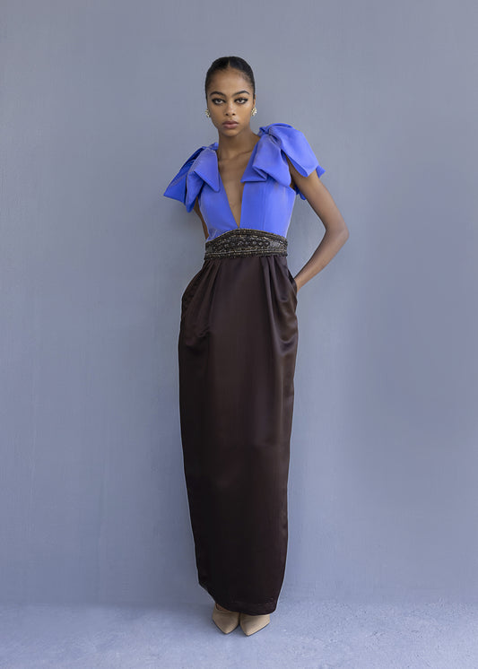 Plunging Neckline Dress With Beaded Waist
