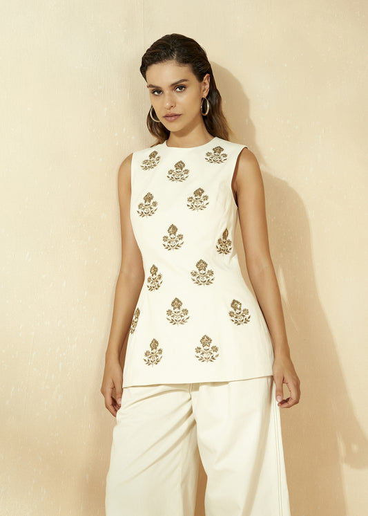 Embroidered Sleeveless Top