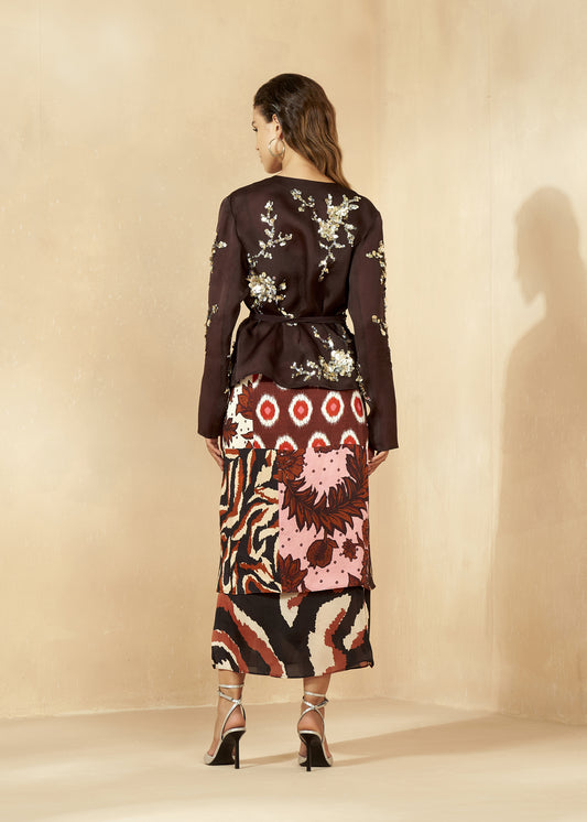 Patch Work Print Wrap-Around Skirt