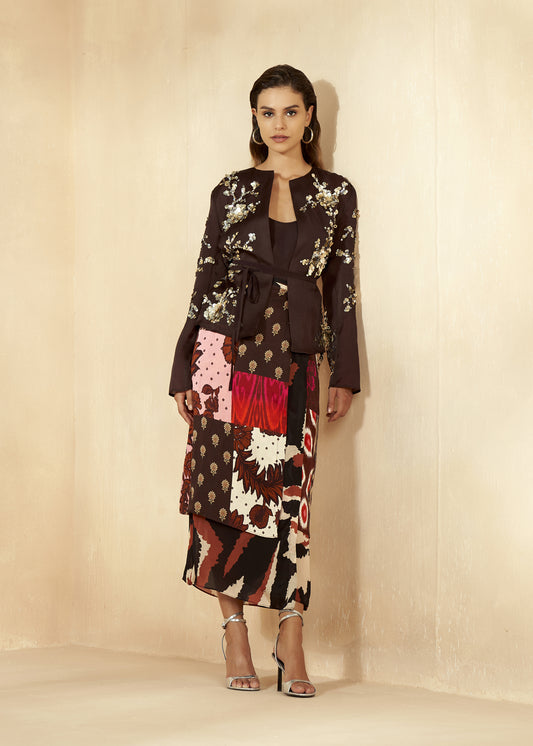 Patch Work Print Wrap-Around Skirt