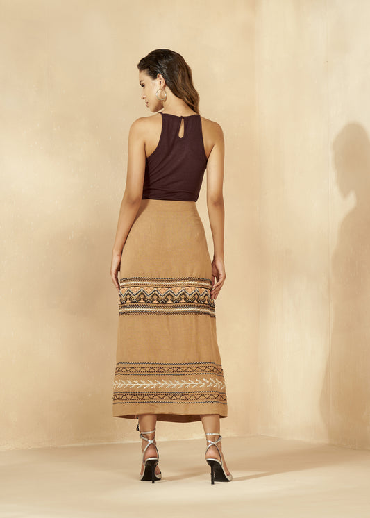 Hand Embroidered Skirt With Side Slit