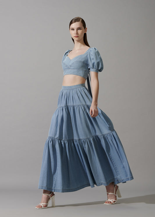 Tierred Denim Skirt