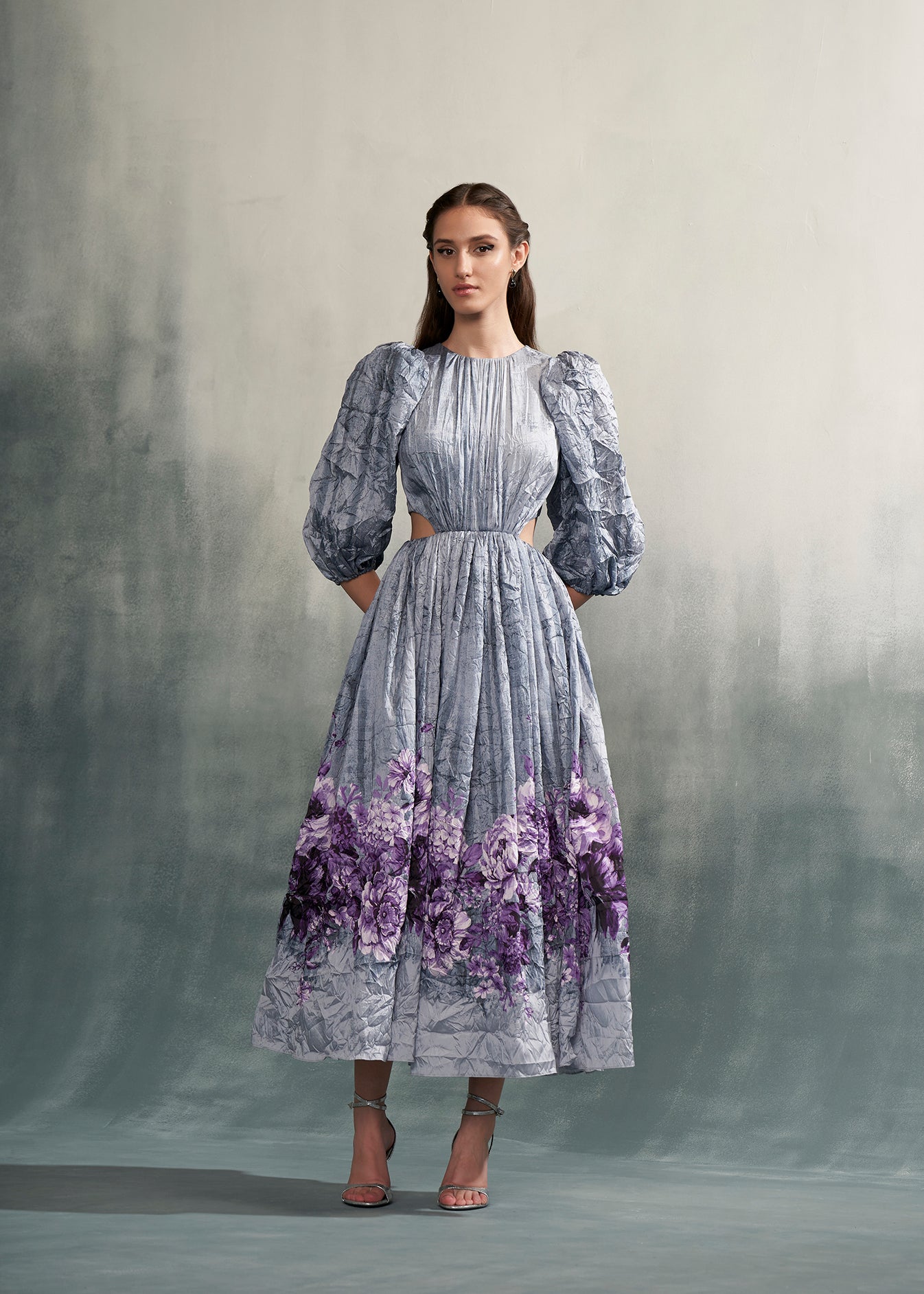 Crushed Printed Dress With Cut Out Waist