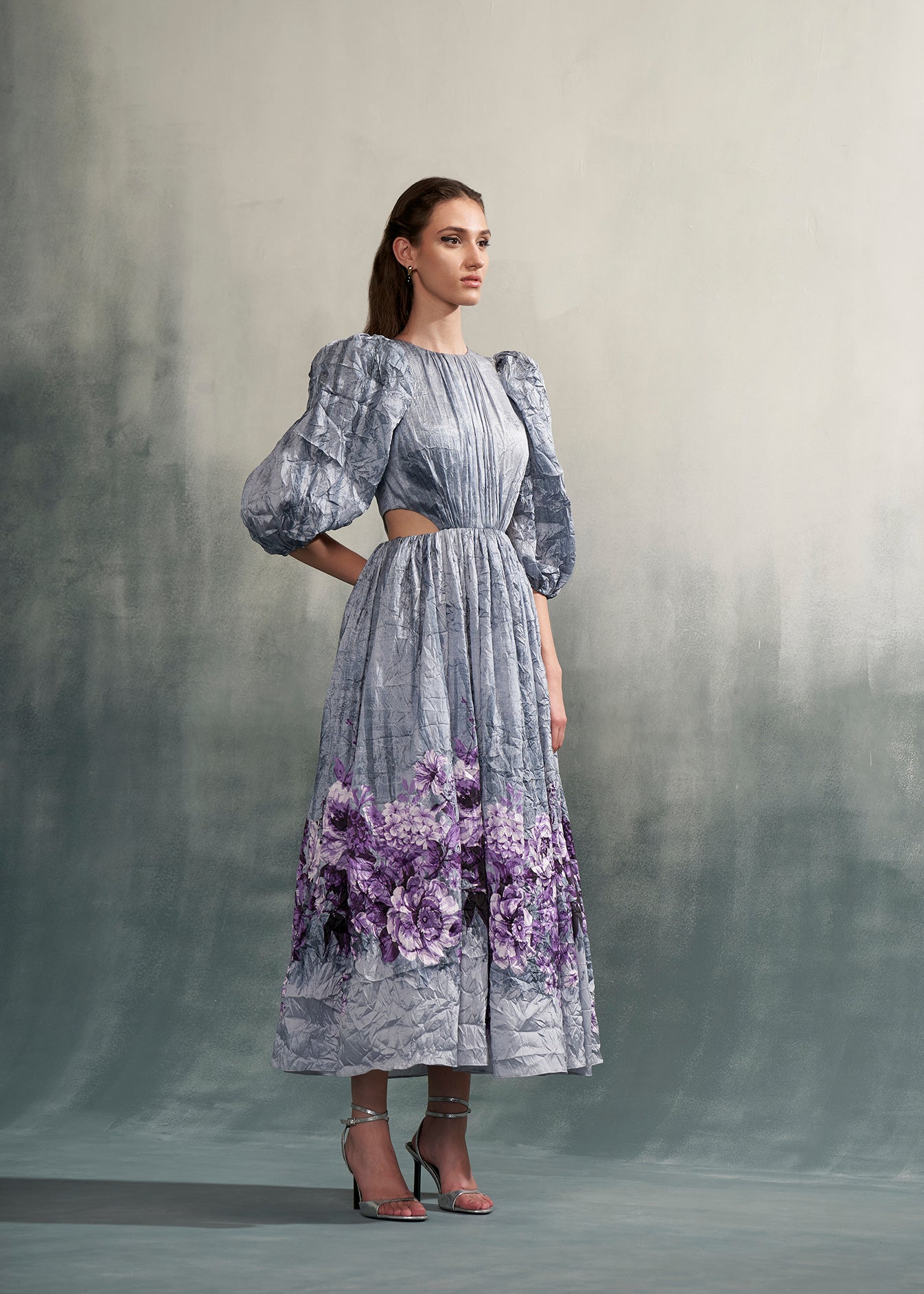 Crushed Printed Dress With Cut Out Waist