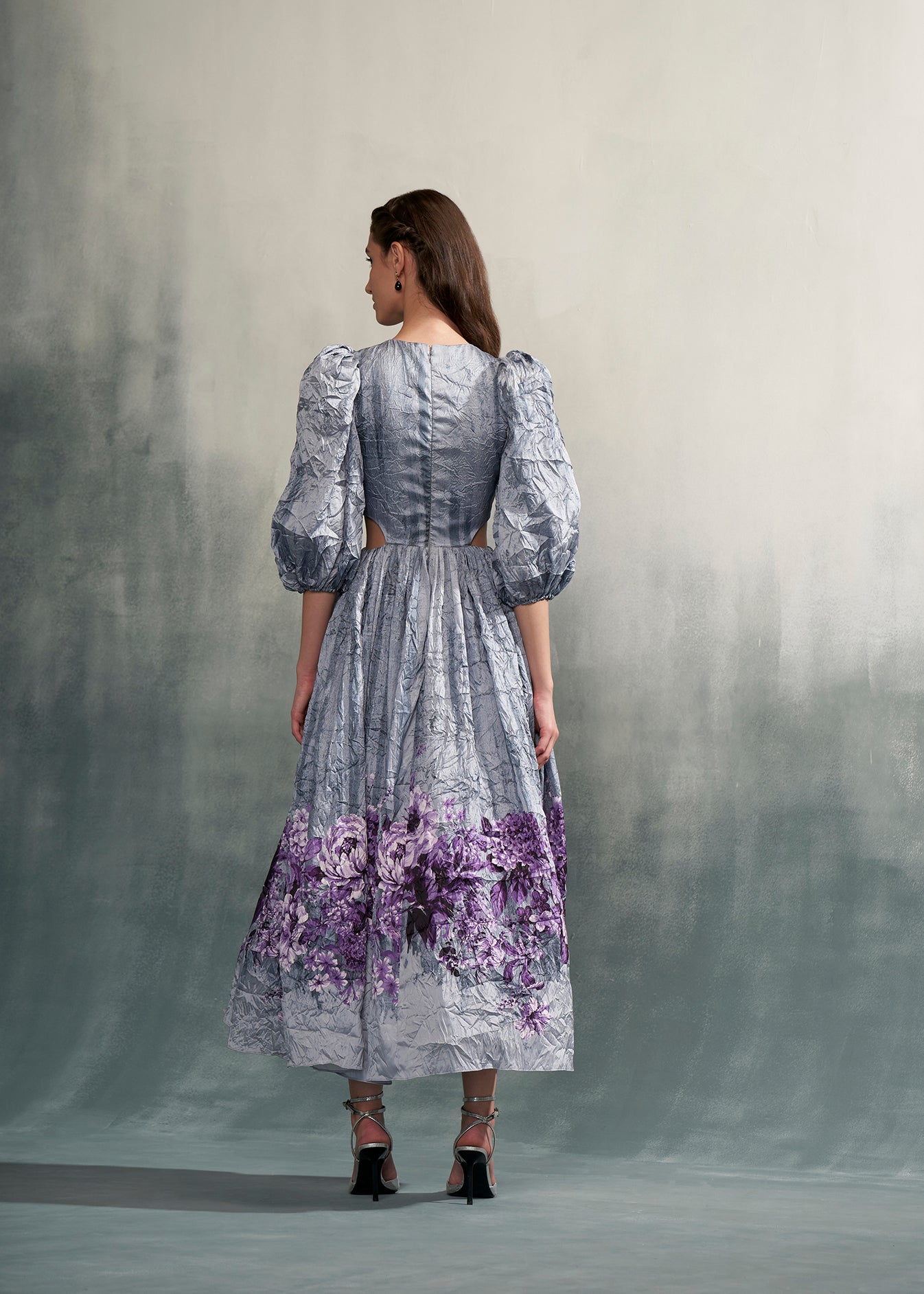 Crushed Printed Dress With Cut Out Waist