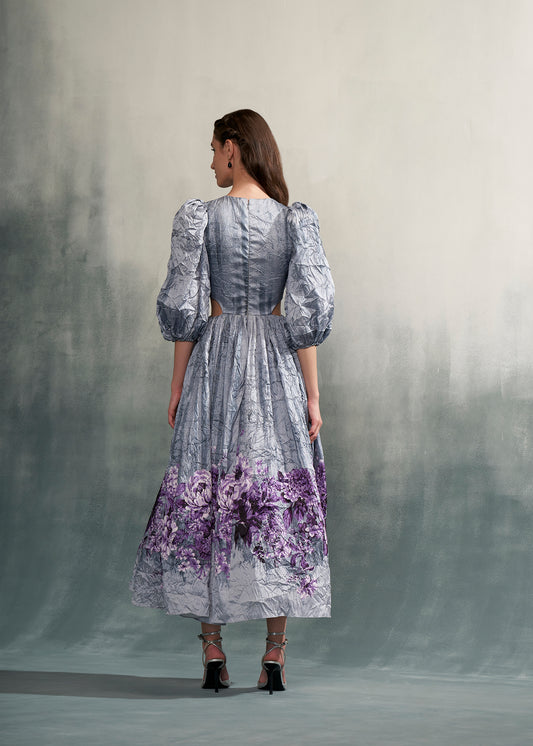 Crushed Printed Dress With Cut Out Waist