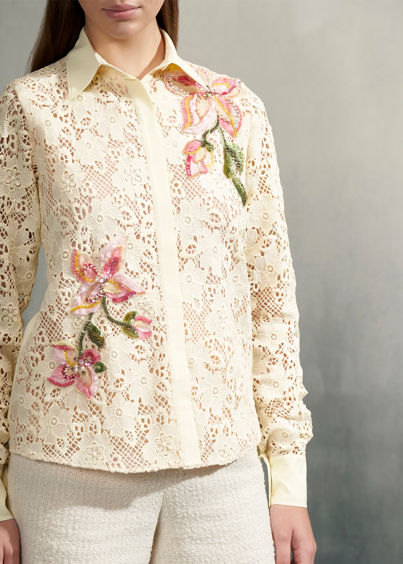 Embroidered Floral Lace Shirt