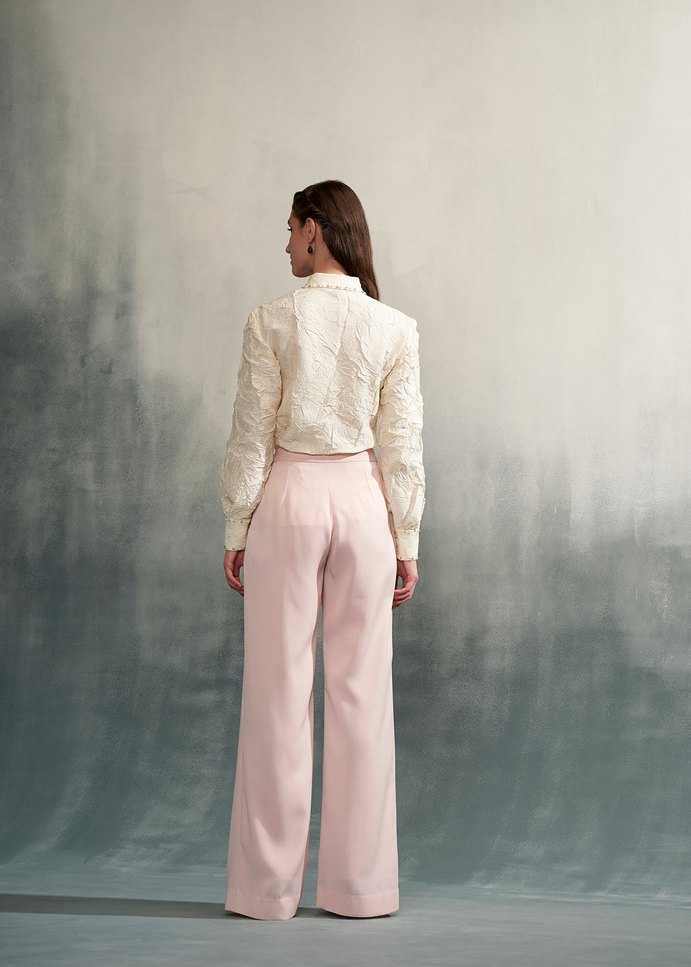 Crushed Shirt With Beaded Collar