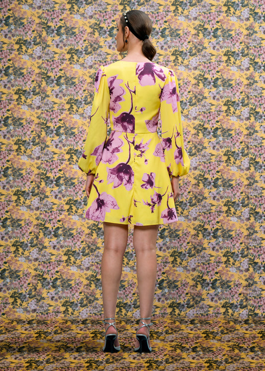 Yellow Printed Mini Dress