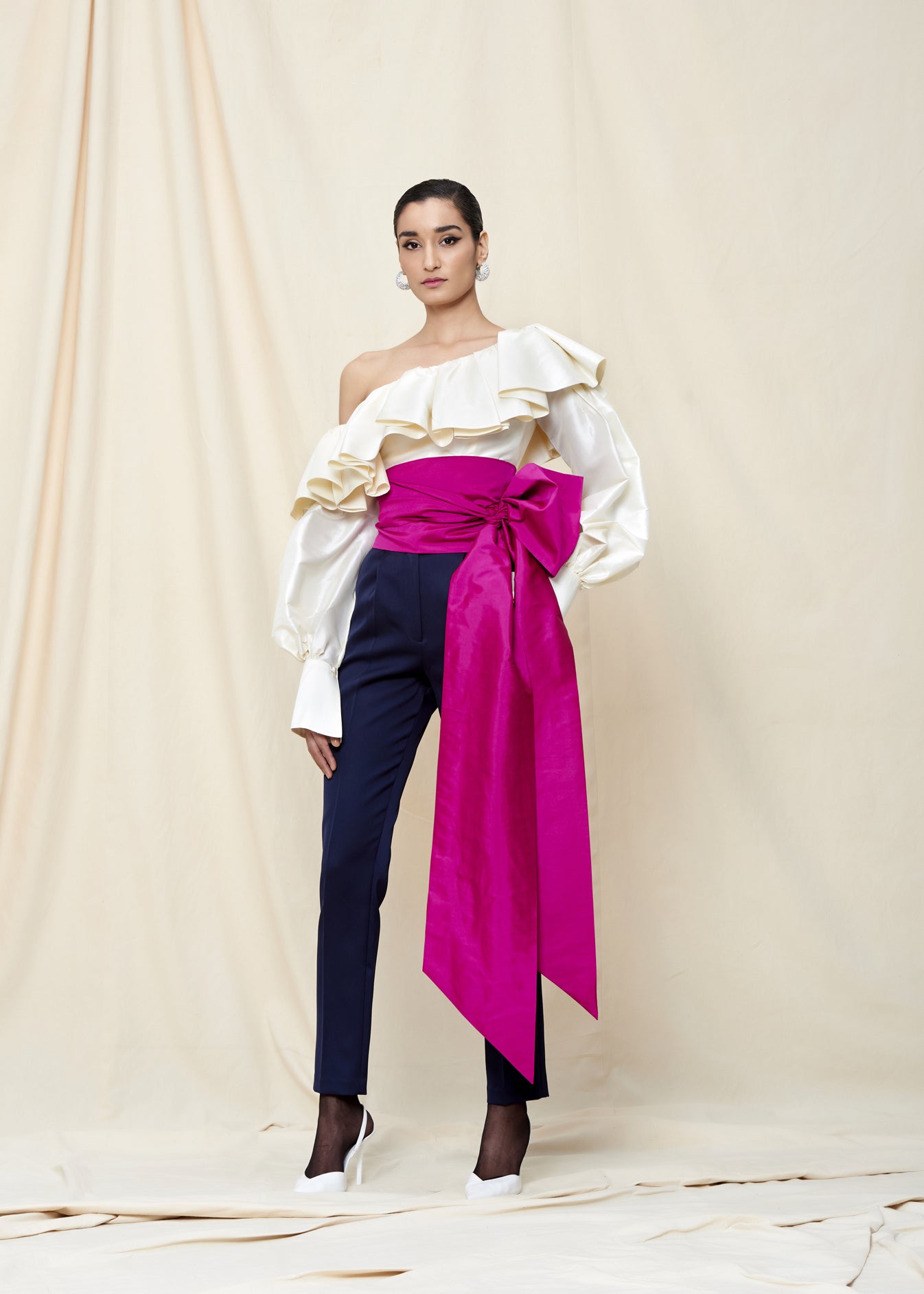 Cream Silk Ruffle Top – ATSU