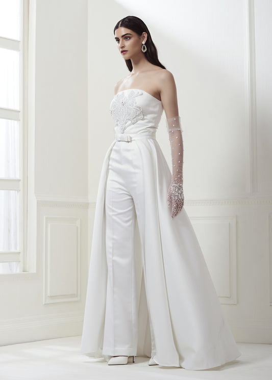 Embellished Bridal Jumpsuit With Overskirt