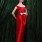 Off-Shoulder Satin Gown With Contrast Bow Detail