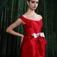 Off-Shoulder Satin Gown With Contrast Bow Detail