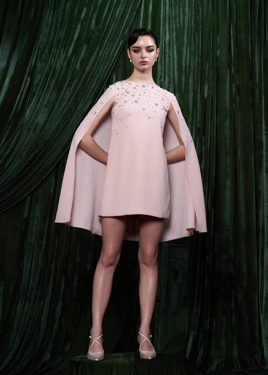 Embellished Cape Mini Dress
