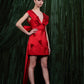 Embroidered Satin Mini Dress With Sash Detail