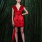 Embroidered Satin Mini Dress With Sash Detail