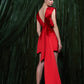 Embroidered Satin Mini Dress With Sash Detail