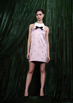 Embellished Satin Halter Mini Dress With Bow