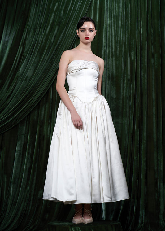 Strapless Satin Corset Gown With Gathered Full Skirt