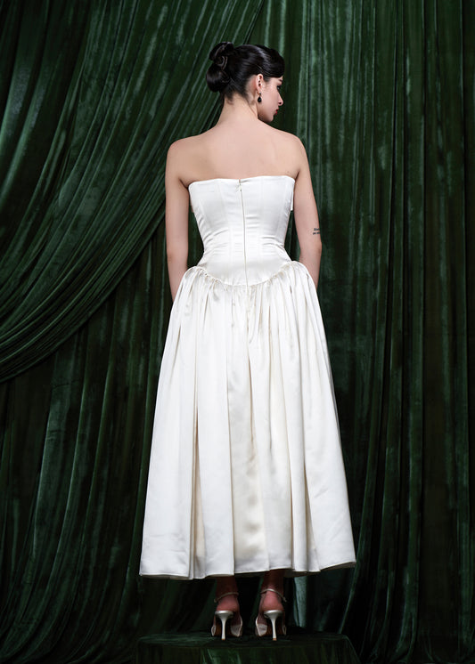 Strapless Satin Corset Gown With Gathered Full Skirt