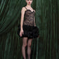 Lace Bodice Mini Dress With Sculpted Pleated Hem