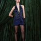 Embellished Satin Tuxedo Mini Dress