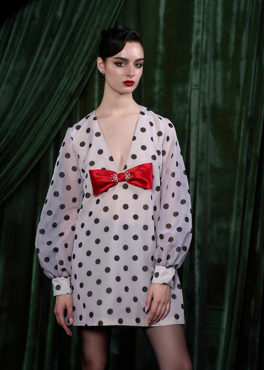 Polka Dot  Mini Dress With Bow