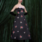 Strapless Embroidered Floral Satin Gown With Contrast Bow