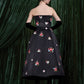 Strapless Embroidered Floral Satin Gown With Contrast Bow