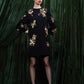 Gold Floral Embroidered Long Sleeve Mini Dress