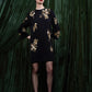Gold Floral Embroidered Long Sleeve Mini Dress