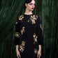Gold Floral Embroidered Long Sleeve Mini Dress