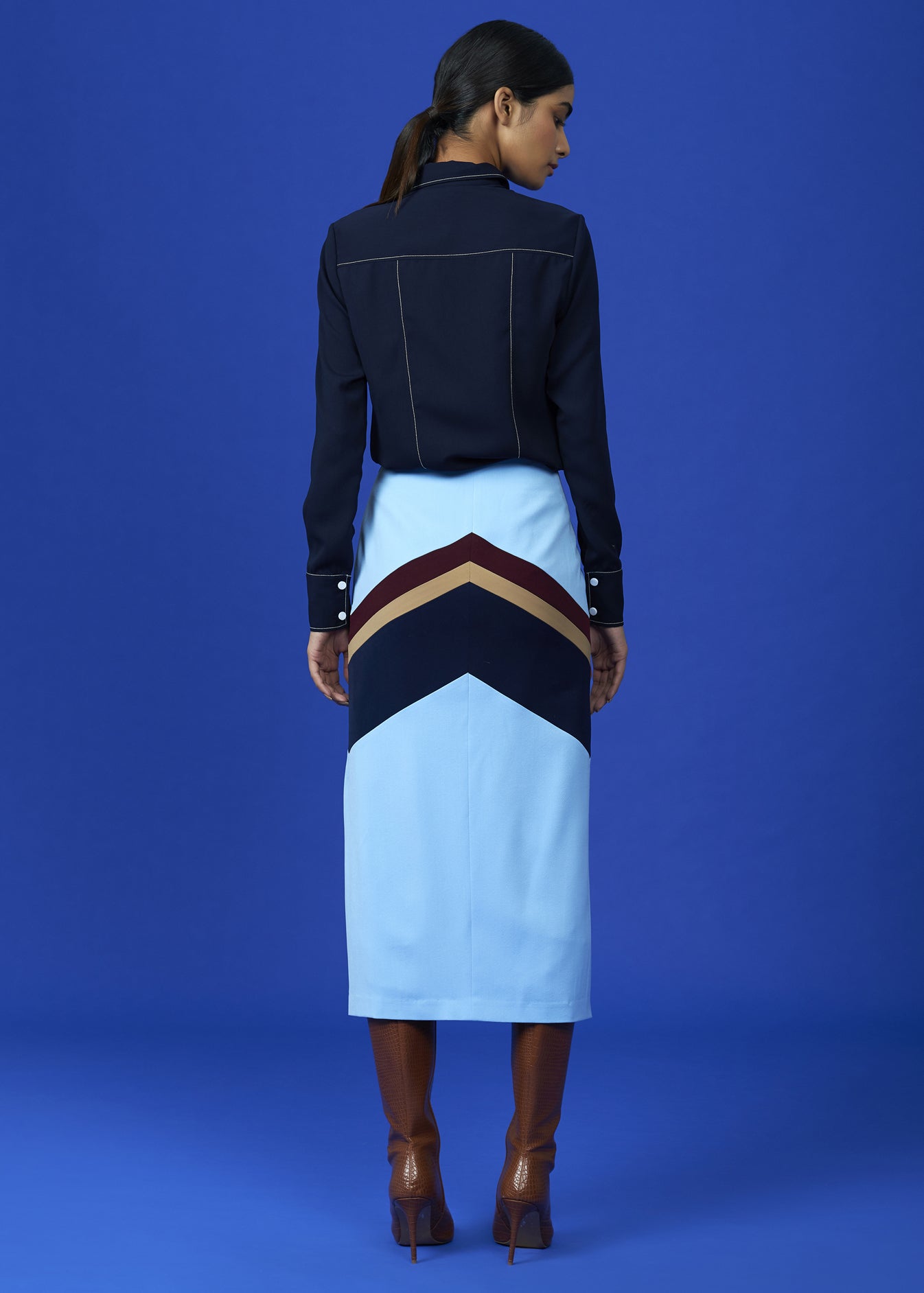 Paneled Skirt With Front Slit