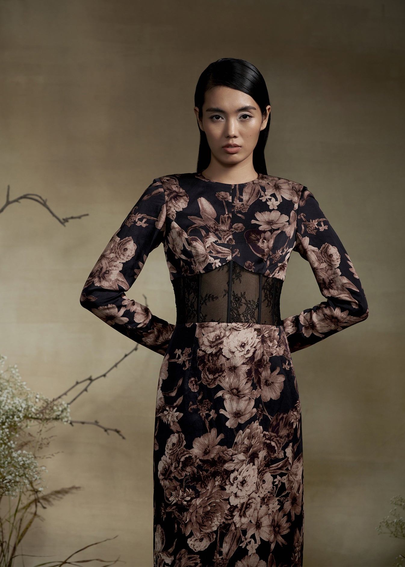 Printed Dress with Lace Corset ATSU Printed Dress with Lace Corset ATSU